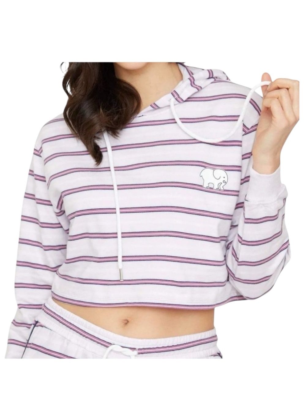 Ivory Ella Cropped Hoodie Organic Cotton Crystal Pink Striped Women’s Size Small
